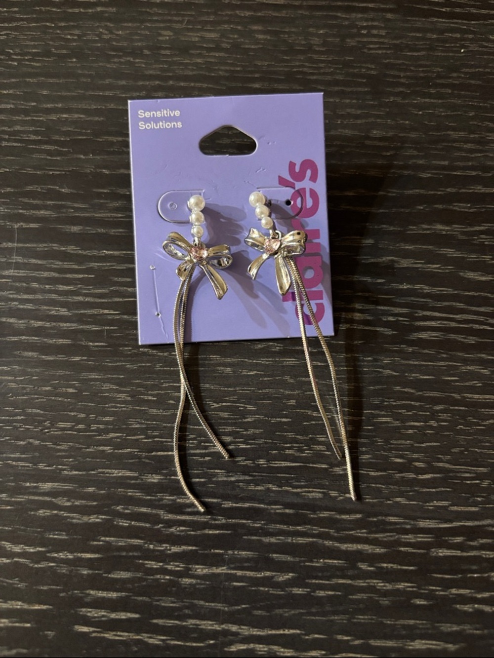Claire's Silver Bow and Pearl Dangle Earrings